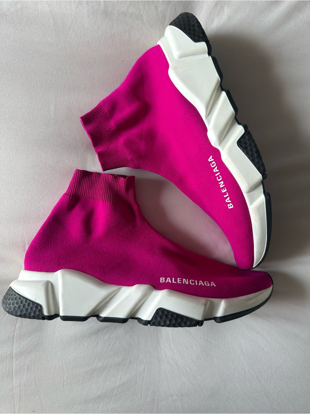 Balenciaga Fuchsia Knit Sock Sneakers with White & Black Sole